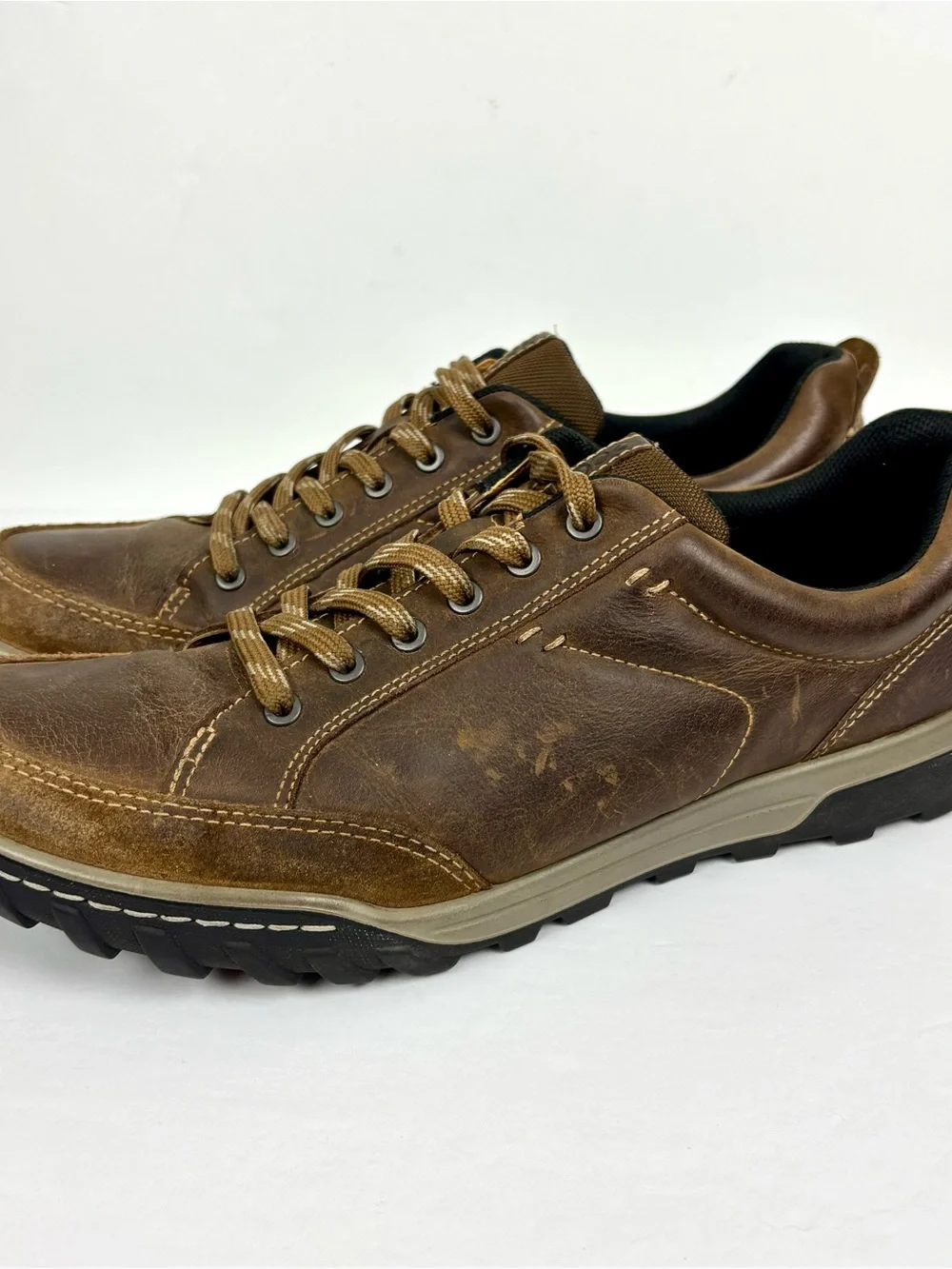 Ecco Receptor Technology Mens 13 (47) Brown Leather Hiking Shoes Sneakers